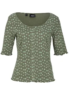 Geribd shirt met bloemenprint, halflange mouw, bonprix