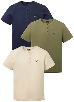 Henley shirt van biologisch katoen (set van 3), korte mouw, bonprix