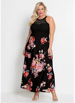 Maxi jurk met bloemenprint en kant, bonprix