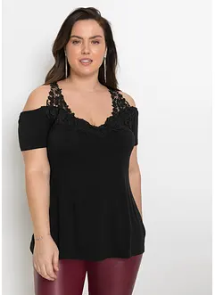 Cold shoulder shirt met kant, bonprix