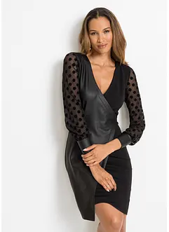 Jurk van imitatieleer en mouwen van mesh, bonprix