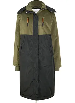 Lange parka met capuchon en materiaalmix, recht model, bonprix