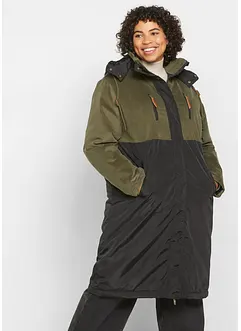 Lange parka met capuchon en materiaalmix, recht model, bonprix