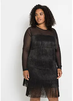 Midi jurk van luchtig mesh met franjes, bonprix