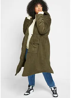 Lange corduroy jas met teddy fleece capuchon, bonprix