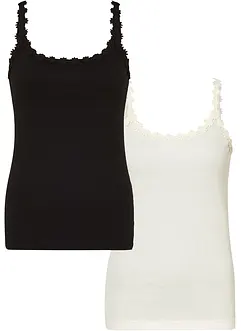 Geribde top met kantrandje (set van 2), bonprix