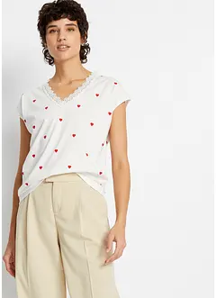 Gedessineerd shirt met kant, bonprix