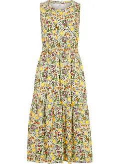 Midi jersey jurk met ronde hals, volant en biologisch katoen, bonprix