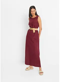 Maxi jurk met linnen, broderie anglaise en zijsplit, bonprix