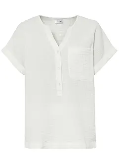 Mousseline blouse met knoopsluiting en zak, bonprix