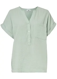 Mousseline blouse met knoopsluiting en zak, bonprix