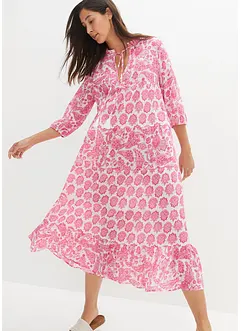 Crinkle midi jurk van katoen met zakken en 3/4 mouwen, bonprix
