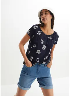 Gedessineerd carmen-shirt met ronde hals van biologisch katoen, bonprix