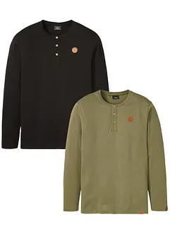 Henley shirt van biologisch katoen (set van 2), lange mouw, bonprix