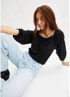 Katoenen shirtblouse met carréhals, halflange mouw, bonprix