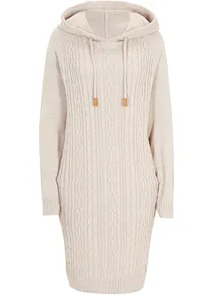 Gebreide jurk met capuchon en kabelpatroon, bonprix