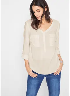 Blouse met V-hals, lange mouw, bonprix