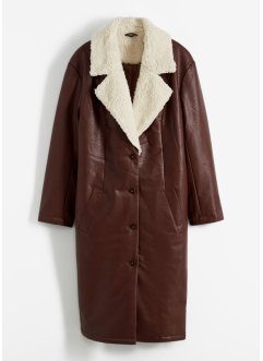 Lange, gewatteerde jas in suède look met teddy op de kraag, bpc bonprix collection