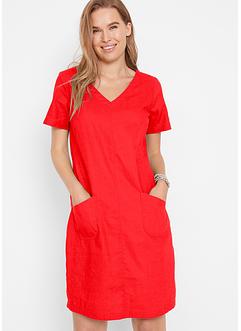Knielange jurk met linnen, V-hals en halflange mouw, bpc bonprix collection