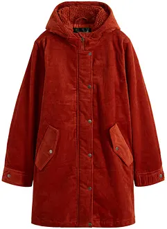 Warme corduroy parka met teddy voering in capuchon, A-lijn, bonprix