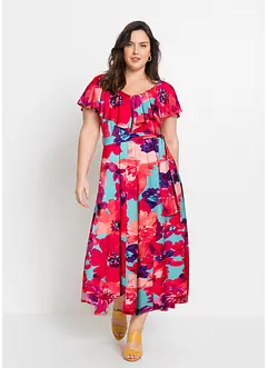 Maxi jurk met volant en ceintuur, bonprix