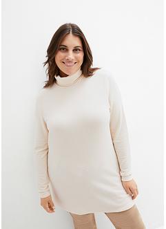 Lange fleece trui met col en zijsplitten, bpc bonprix collection
