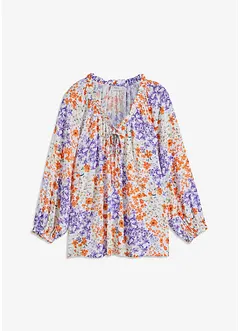 Wijde blouse in A-lijn met structuur, print en 7/8 mouwen, bonprix