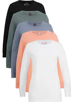 Longshirt met ronde hals, lange mouwen (set van 5), bonprix