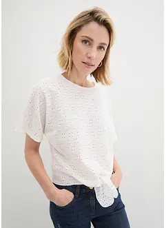 Vleermuisshirt met broderie anglaise, bonprix