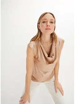 Glanzende top met watervalhals, bonprix