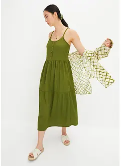 Jersey jurk in midilengte met volants en een decoratieve knoopsluiting, bonprix