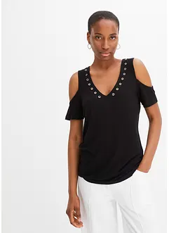 Cold shoulder shirt met eyelets, bonprix