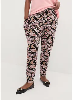 High waist broek van viscose-jersey met gesmokte band, bonprix