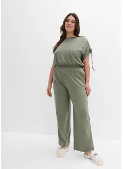 Jersey jumpsuit met rijgkoordjes en wijde pijpen, bonprix