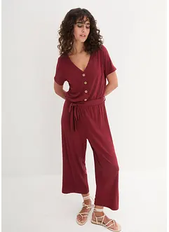 Jersey jumpsuit met V-hals, korte mouw, bonprix