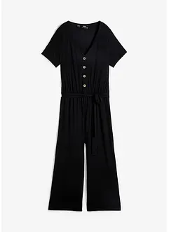 Jersey jumpsuit met V-hals, korte mouw, bonprix