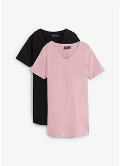 Basic longshirt (set van 2) met V-hals en korte mouwen, bonprix