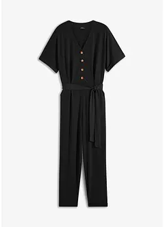 Jersey jumpsuit met structuur en strikceintuur, cropped, bpc bonprix collection