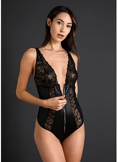 Stringbody ouvert in wetlook met ritssluiting, VENUS