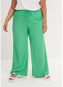 High waist broek van gestructureerde jersey met elastische band en strikkoordjes, bonprix