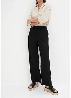 High waist broek van gestructureerde jersey met elastische band en strikkoordjes, bonprix