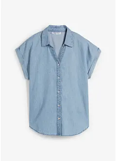 Spijkerblouse met linnen en korte mouwen, bonprix
