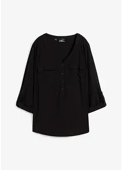 Blouse met lange mouwen en V-hals van vloeiende viscose, bonprix