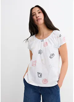Gedessineerd carmen-shirt met ronde hals van biologisch katoen, bonprix