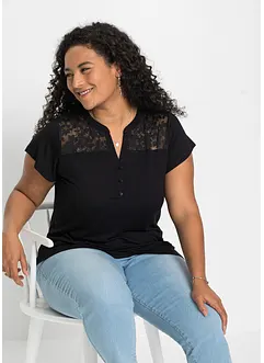 Henley shirt met kant in een viscosemix, bonprix