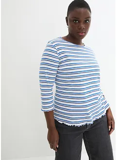 Geribd shirt met schulprandjes, 3/4 mouw, bonprix