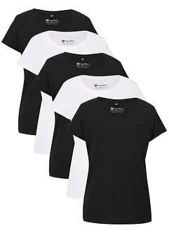Shirt met ronde hals (set van 5), korte mouw, bonprix