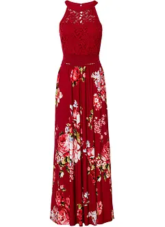 Gebloemde maxi zomerjurk met een kanten lijfje, bonprix