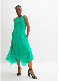 Premium chiffon midi jurk met kant, bonprix