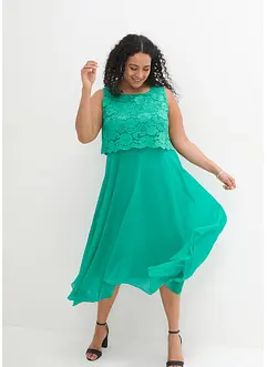 Premium chiffon midi jurk met kant, bonprix